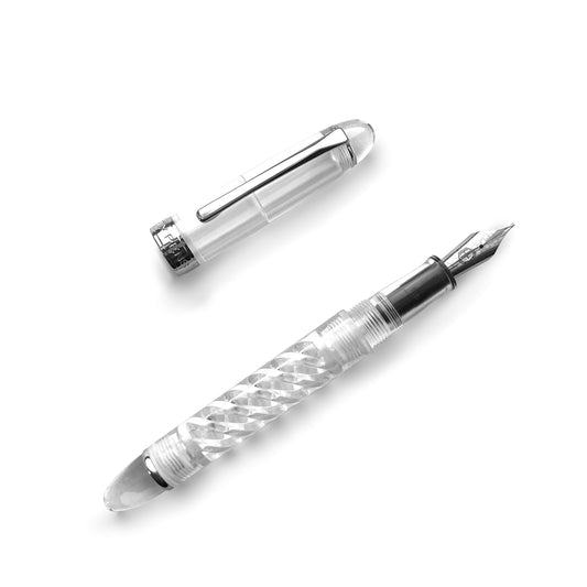 Hex Pens Triple Twist Lucent Fountain Pen Uncapped With Pen Cap Diagonal View