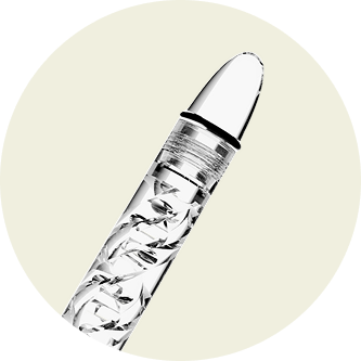 Close-up of the end cap of the lower half of an uninked DNA Lucent fountain pen, by Hex Pens.