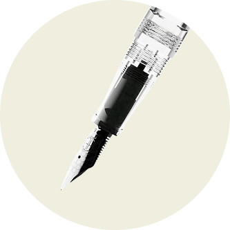 Close-up of the section and nib of a Lucent Series fountain pen, by Hex Pens.