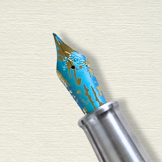 Blue Splash Anodized Titanium Fountain Pen Nib From Hex Pens
